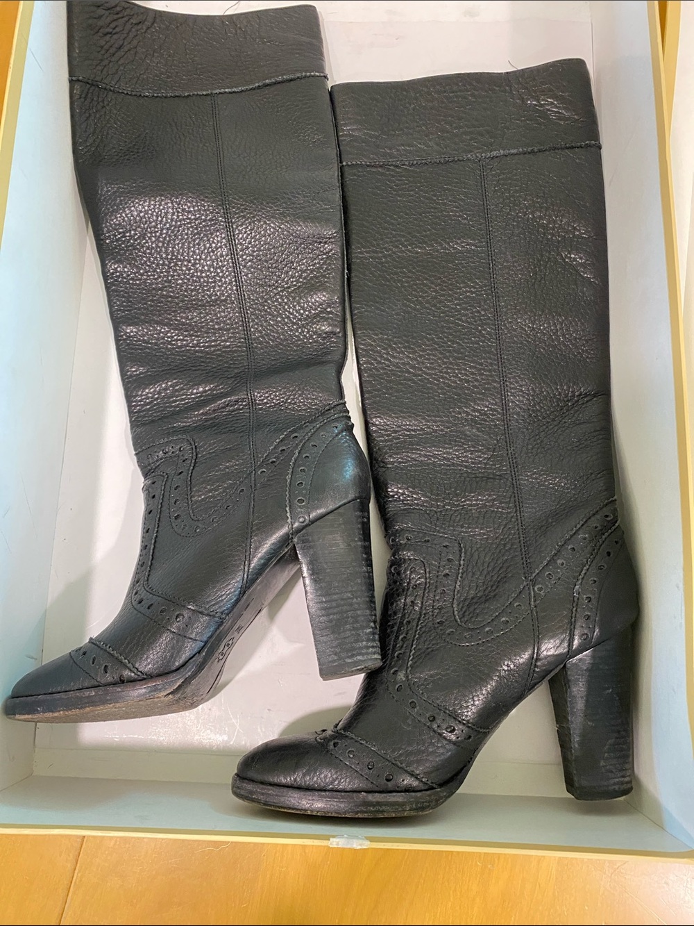 MICHAEL Michael Kors Black Leather Mid-Calf Heeled Boots